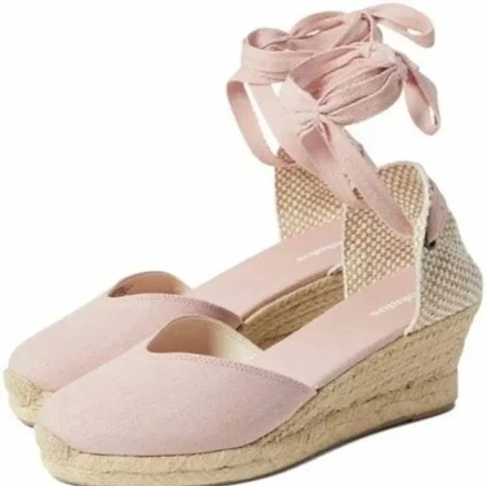 Soludos Marseille Wedge Blush Pink Linen Espadrille Sandal Women's‎ 10 NWT boho